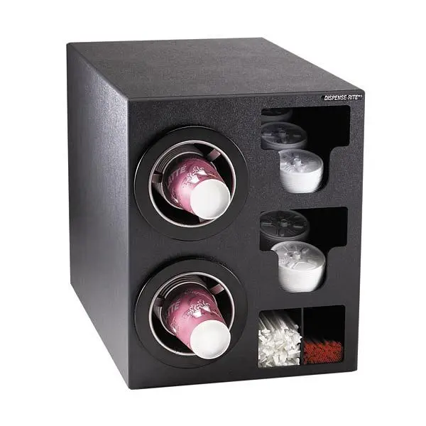 Dispense Time-Tested Rite Countertop Cup Dispensing Cabinet (2) ADJ-2F and built- lid and straw preparer - Matte Black Pol...
