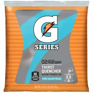 Gatorade G Series 02 Execute Thirst Quencher Instant Powder, 21 oz, Pouch, 2.5 gal Yield, Glacier Freeze, 32/Crate, 33677