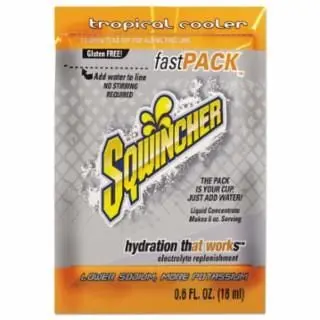 Sqwincher Hi-Vis Fast Assortment Drink Mix, Tropical Cooler, 0.6 Fl Oz, Pack, Yields 6 Oz, Quantity: 200 pieces, 159015309