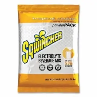 Sqwincher Powder Pack, Tropical Cooler, 47.66 Oz, Pack, Yields 5 Gal, Quantity: 16 pieces, 159016409