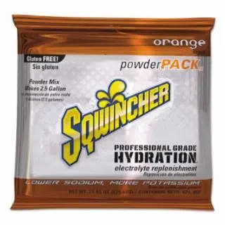 Sqwincher Solid Powder Packs, Tangerine, 23.83 Oz, Pack, Yields 2.5 Gal, 159016041