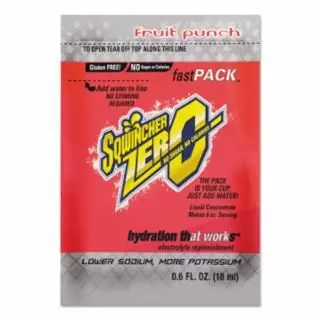Sqwincher Zero Sugar-Free Fast Pack, 0.6 Oz, Yields 6 Oz, Fruit Punch, Quantity: 200 pieces, 159015501