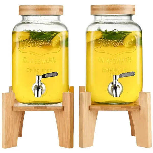 VEVOR Beverage Dispenser, 1 Gallon Drink Dispensers Parties, 2PC, Glass Juice Dispenser Stand, Oil Stainless Spring Steel ...