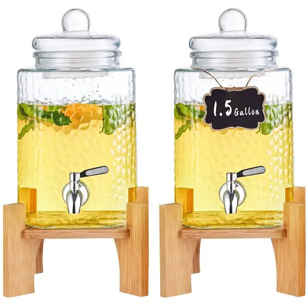 VEVOR Beverage Dispenser, 1.5 Gallon Drink Dispensers Parties, 2PC,Glass Juice Dispenser Stand, Stainless Steel Spigot, YL...