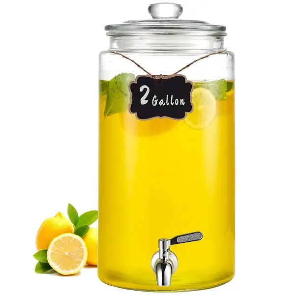 VEVOR Beverage Dispenser, 2 Gallon Drink Dispensers Parties, Glass Juice Dispenser Stainless Spring Steel Spigot, YLFPQBLF...