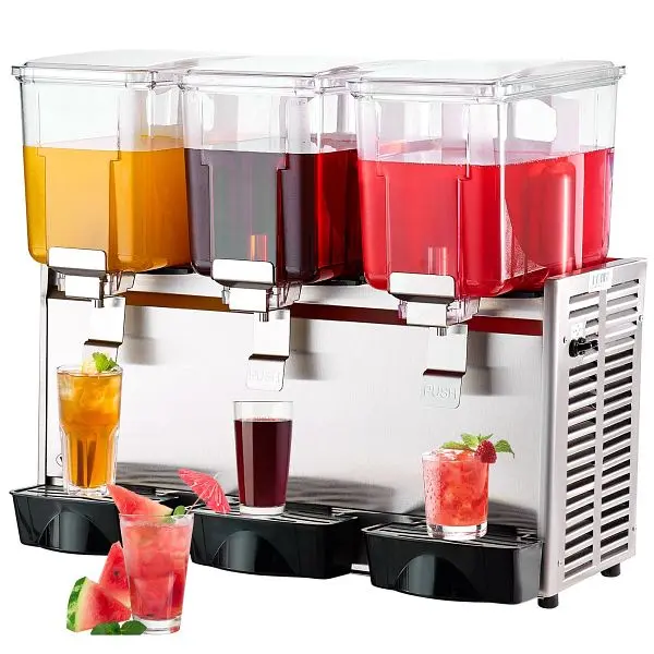 VEVOR Commercial Beverage Dispenser, 13.6 Qt 12L 3 Tanks Ice Tea Drink Machine, DLYLJ12L3620WSZ85V1