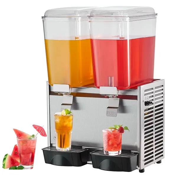 VEVOR Commercial Beverage Dispenser, 20.4 Qt 18L 2 Tanks Ice Tea Drink Machine, DLYLJ18L2550W98N8V1