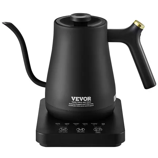 VEVOR Electric Gooseneck Kettle 1L, Temperature Regulation Pour Over Coffee Kettle 5 Variable Presets, TEJDSH1LKWLWX5IPOV1