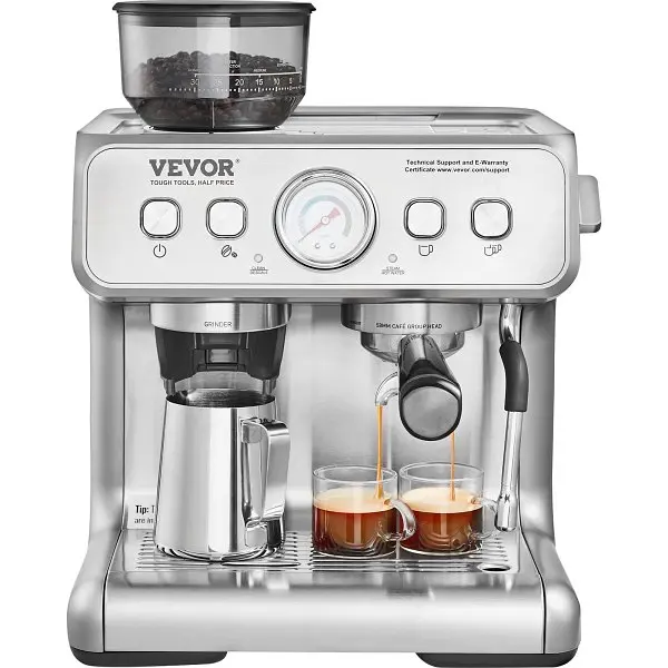 VEVOR Espresso Machine Grinder, 15 Bar Semi-Automatic Espresso Coffee Maker Milk Frother Sgroup Wand, BZDYSKFJYMKAH5JSRV1