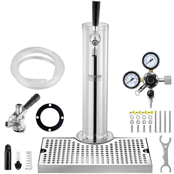 VEVOR Kegerator Tower Kit, Single Machine Tap Beer Conversion Kit, Stainless Steel Dual Gauge CGA320 Regulator & D-Sys...