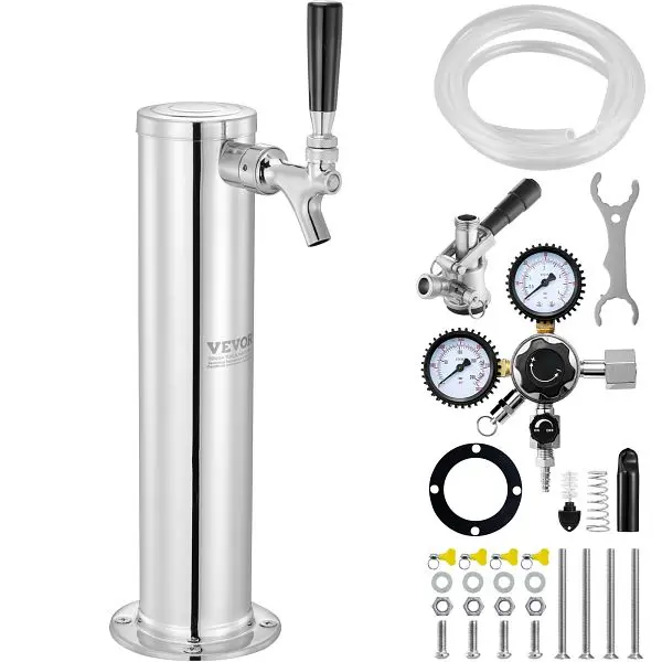 VEVOR Kegerator Tower Kit, Single Tap Beer Conversion Kit, Dual Gauge CGA320 Regulator &D-System Keg Coupler, Self-Clo...