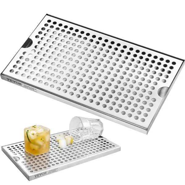 VEVOR Sleek Beer Drip Tray, 304 Stainless Steel 4 Non-Slip Rubber Pads and Detachable Cover, Heat / Cold Resistant Beer To...