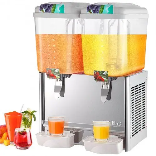 VEVOR Slim Cold Beverage Dispenser, 18LX2 Tanks, 300W, 45 to 54 Temperature, Food-grade Material Cooling and Mixing Modes,...