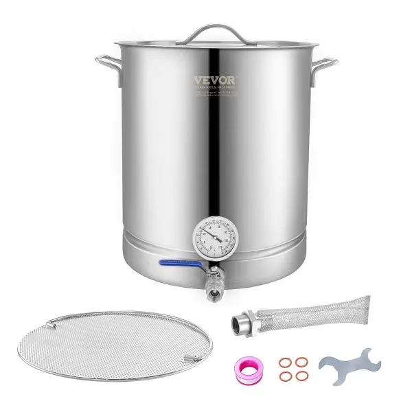 VEVOR Stainless Mild Steel Kettle, 16 GALLON Brewing Pot, Tri Ply Bottom Beer, DWDJQFNJH16JRL3FKV0
