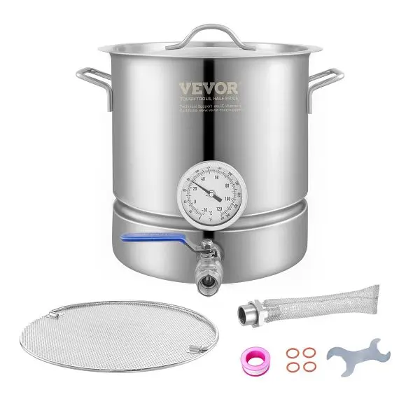 VEVOR Stainless Steel Kettle includes Lid, Handle, Thermometer, Ball Valve Spigot, Filter, Filter Tray, DWDJQFNJH5JLT2KMJV0