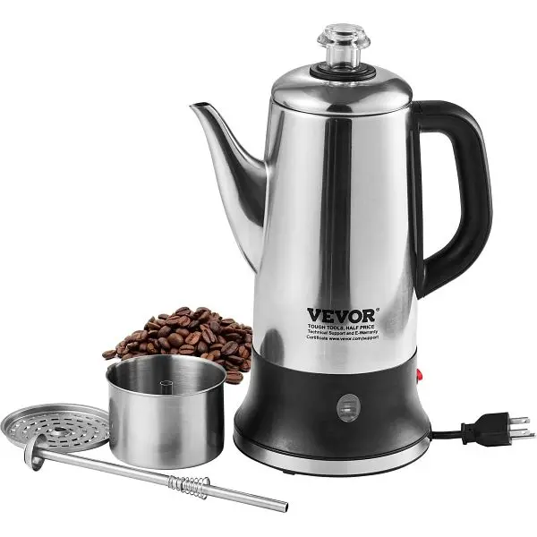 VEVOR User-Friendly 12-Cup Electric Percolator Coffee Pot, 304 Stainless Tool Steel Coffee Percolator Keep Warm Function &...