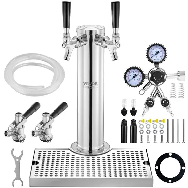 VEVOR UV-Resistant Kegerator Tower Kit, Dual Threading Taps Beer Conversion Kit, Stainless Steel Dual Gauge CGA320 Regulat...