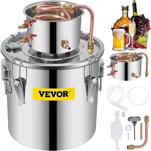 VEVOR Alcohol Still 9.6Gal 38L Stainless Spring Steel Water Alcohol Distiller Copper Tube Home Brewing Kit Build- Thermome...