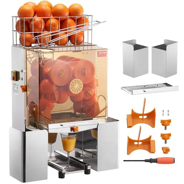VEVOR Fluorescent Commercial Bright Orange Juicer Machine, 120W Automatic Juice Extractor, 17.7" Length, TSZDJLCZJBZD...