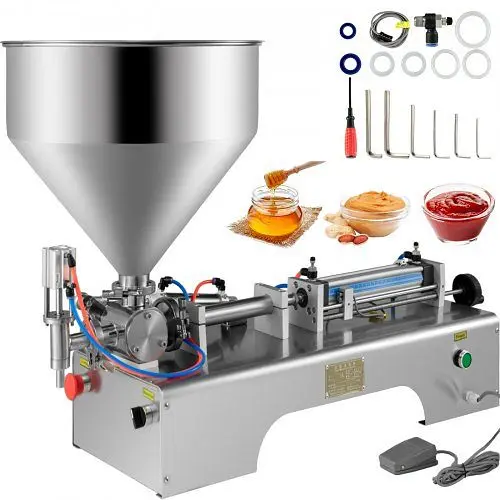 VEVOR Horizontal Pneumatic Liquid Filling Machine 10-300ML, Paste Liquid Filling Machine 30L Hopper, GZJ10-300MLGTQDZHV1
