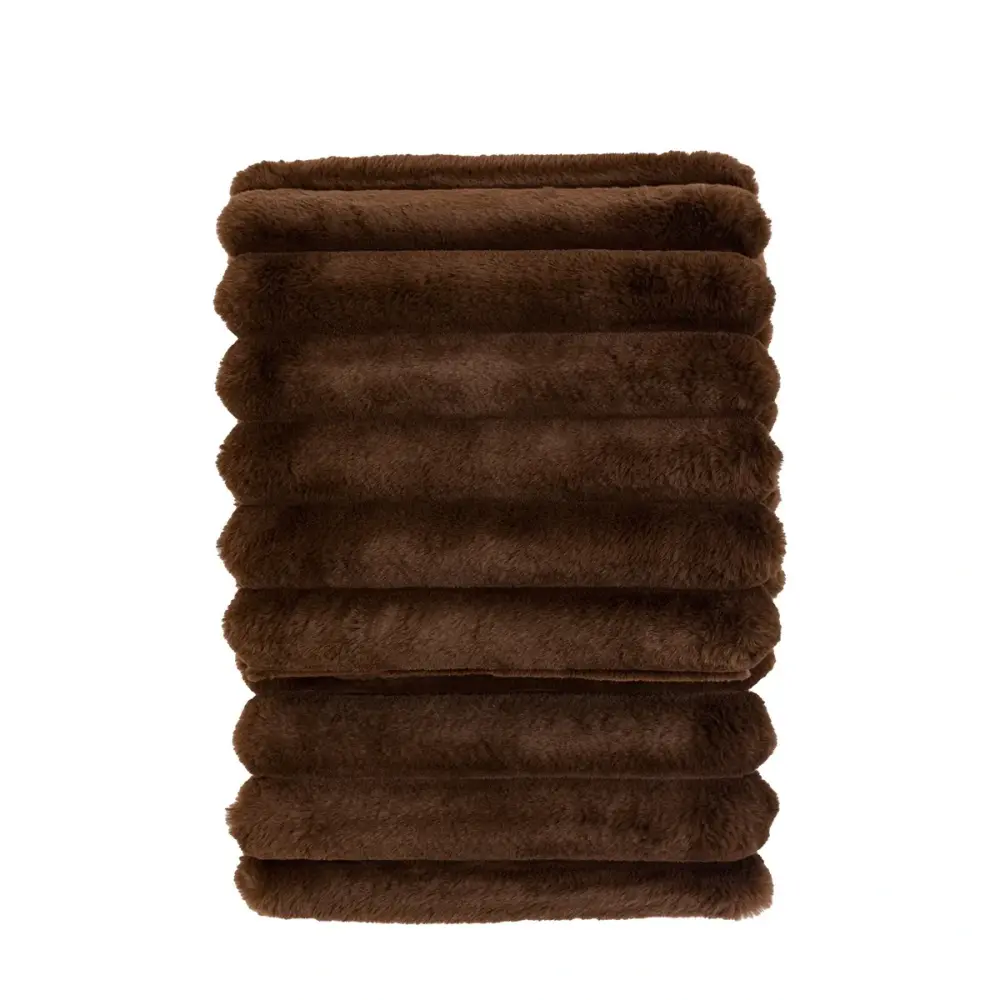 Ribbed Faux Fur Throw - Chocolate | All-Season Comfort