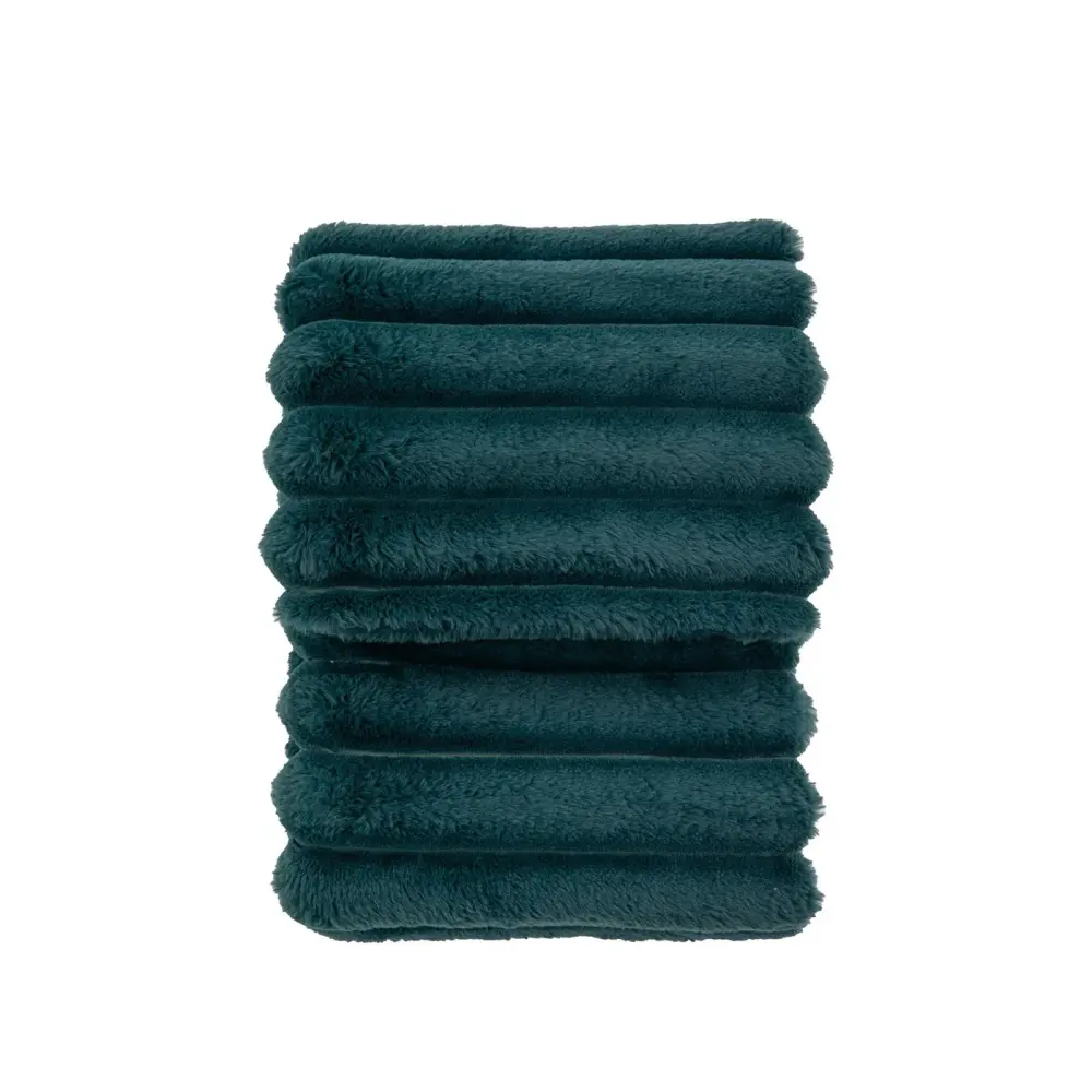 Ribbed Fur Throw - Peacock Faux Fur Trim