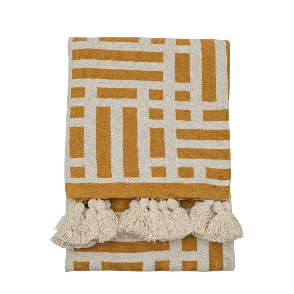 Thermal Merton Knitted Tassel Throw - Ochre