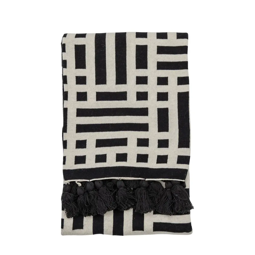 Wool Blend Merton Knitted Tassel Throw - Onyx