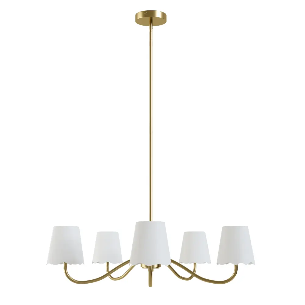 Twilight 5-light Brush Gilded & White Burlap Modern Farmhouse Chandelier Kd Shades Dining Room #P39001