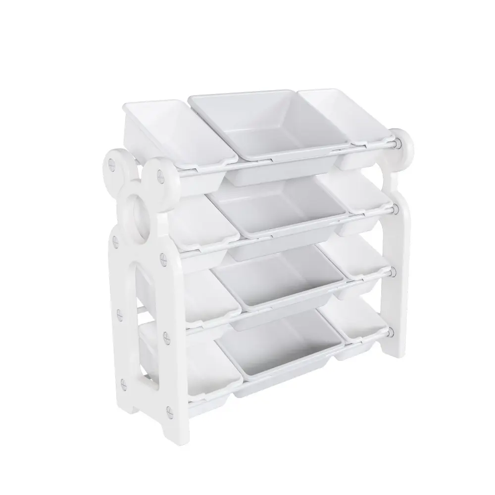 Multi Functional Kids Toy Storage Organizer Cabinet Hdpe Shelf And 12 Bins - Gray Snow