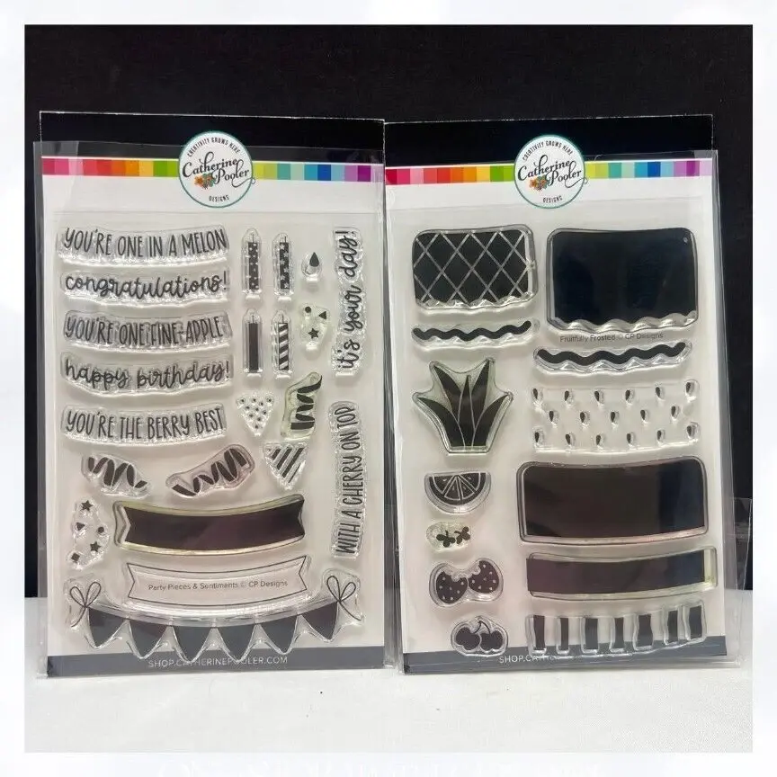 Catherine Pooler FRUITFULLY FROSTED Birthday Cake Rubberized Stamps