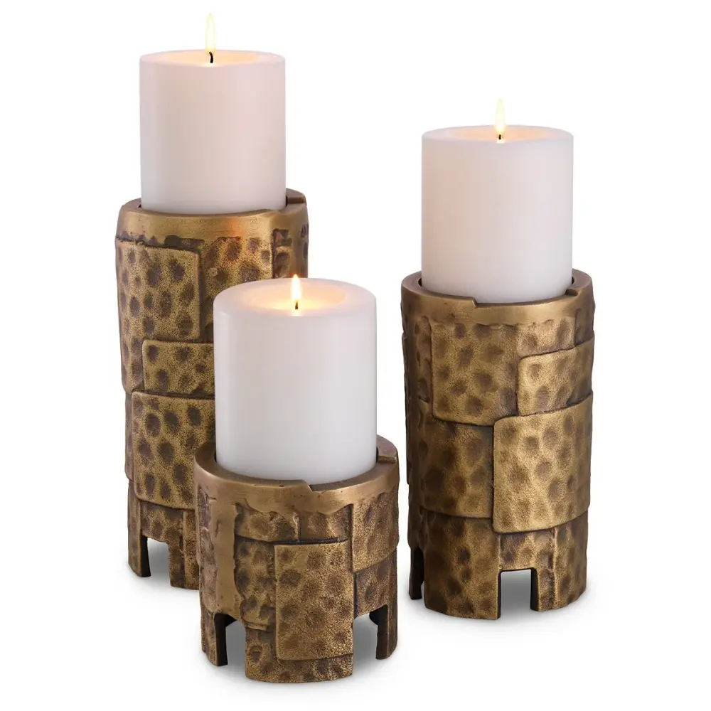 Laurentios Set 3 Candle Holders - Vintage Warm alloy Finish
