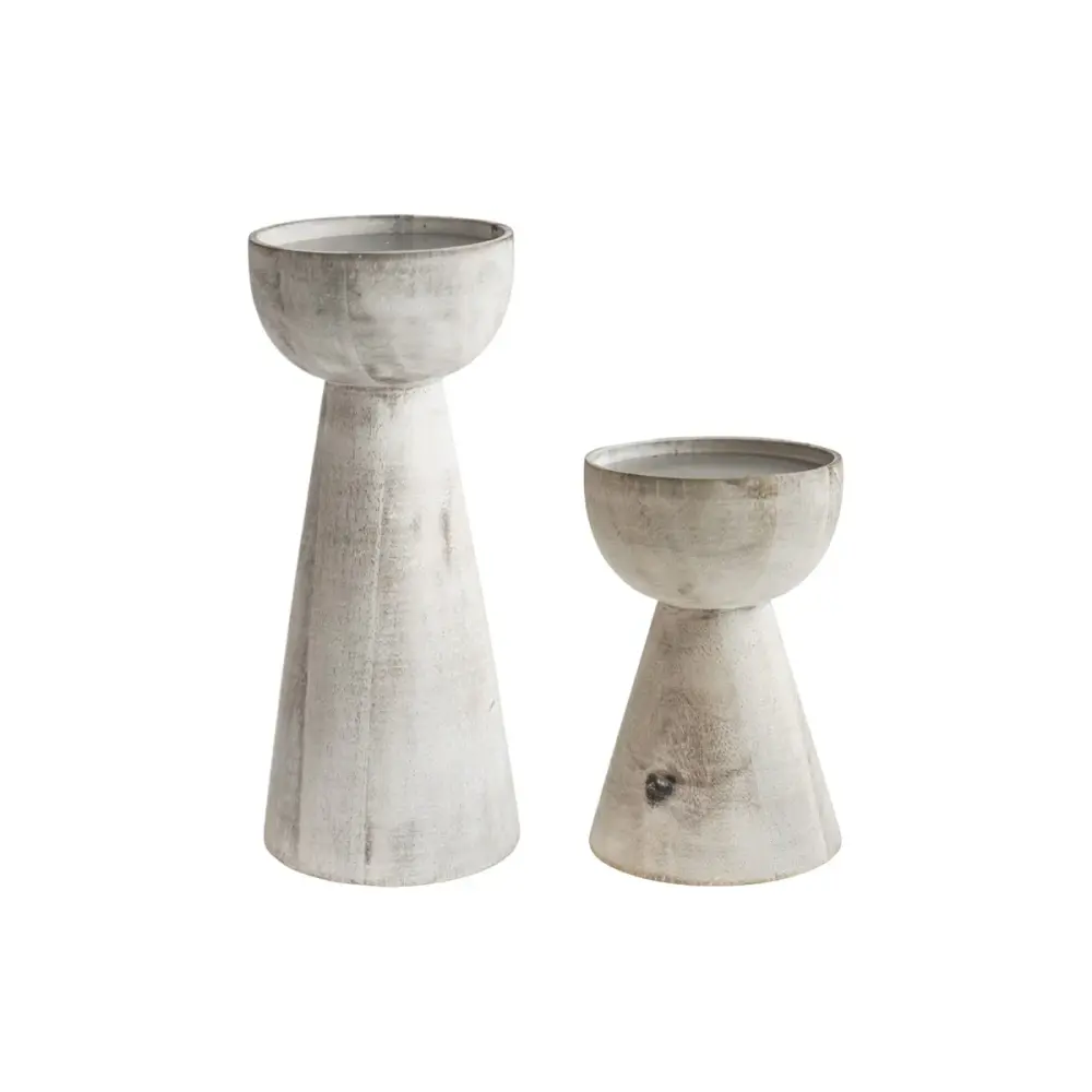 Rustic Wooden Padstow Adjust 2 Wooden Candle Holders - White Wash
