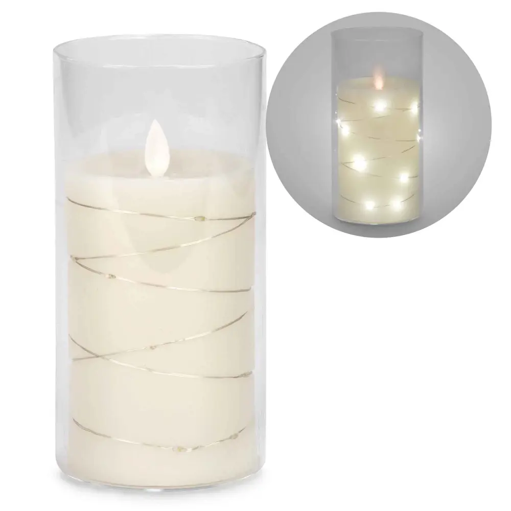 Glass Candle Holder LED Portable Candle and Dancing Flame, 7"