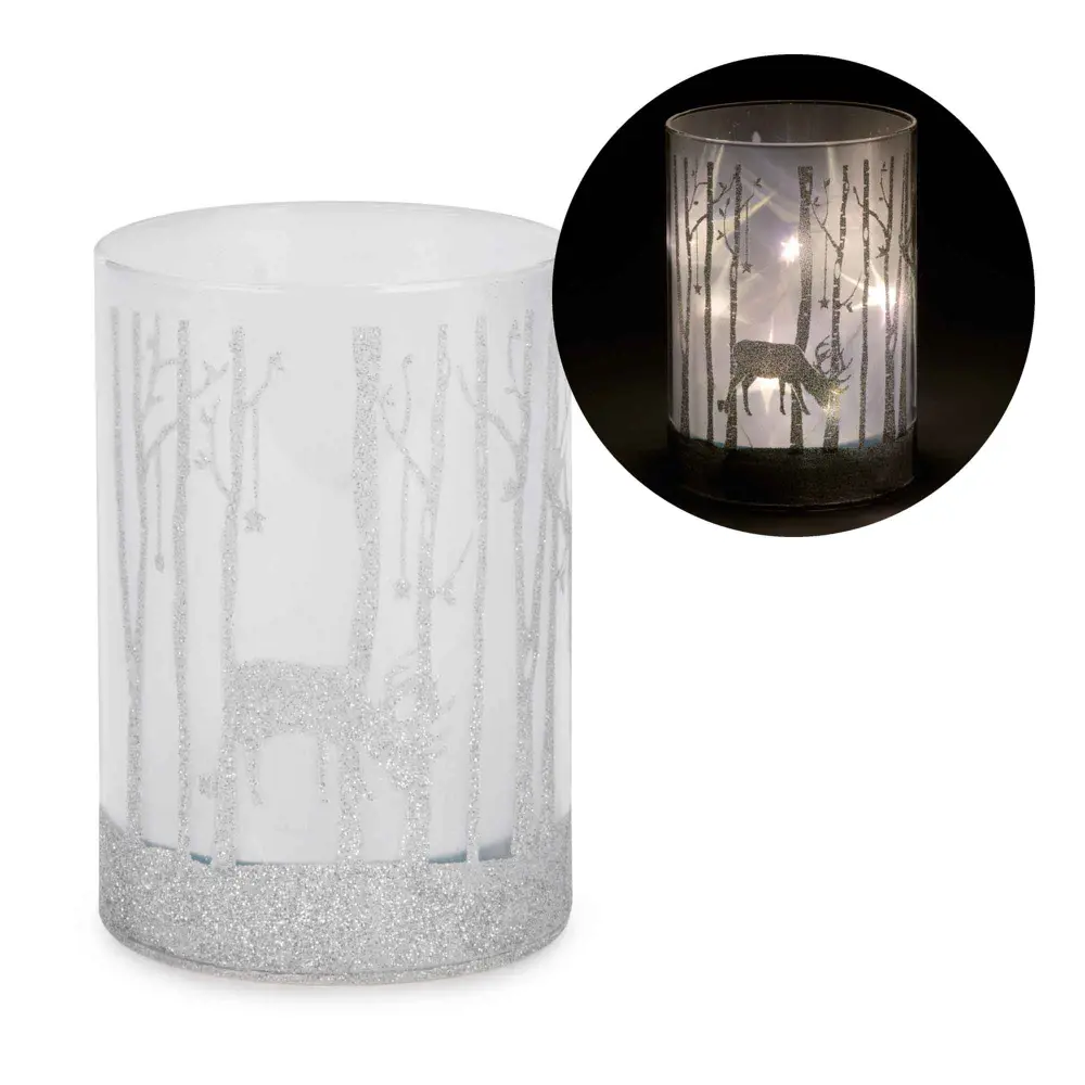 LED Glass Candle Holder Deer Image, 3-1/2" x 5"