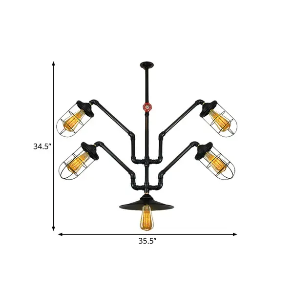 5 Lights Wire Cage Suspended Buoyant Industrial Style Chandelier Lamp Water Pipe Dining Room