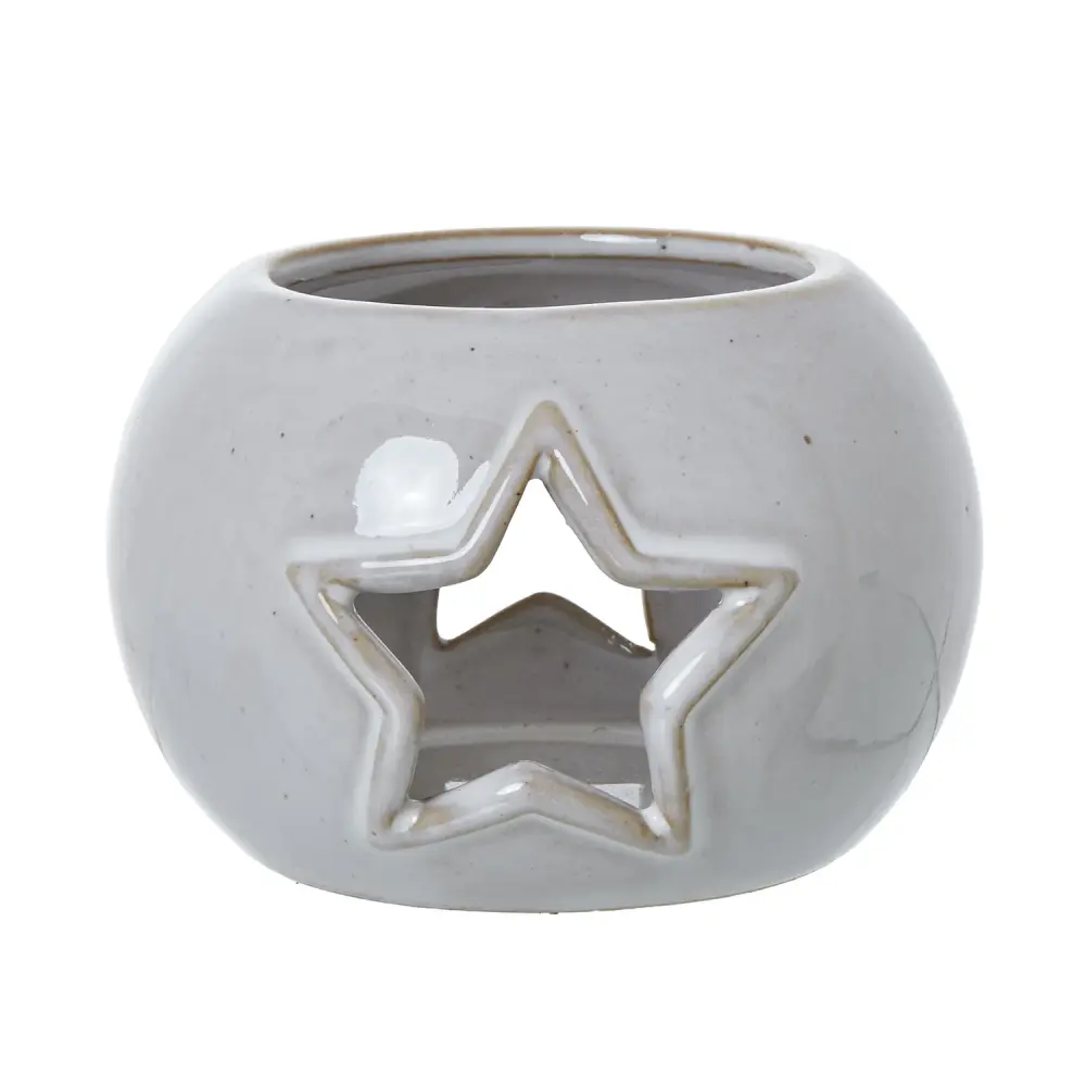 Porcelain Star Cut-Out Round Tealight Holder - White
