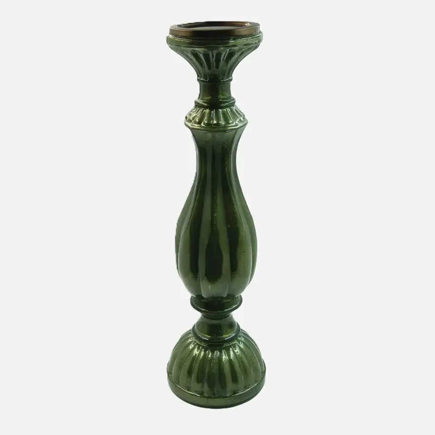 Relief Mercury Glass Candle Holder, Green