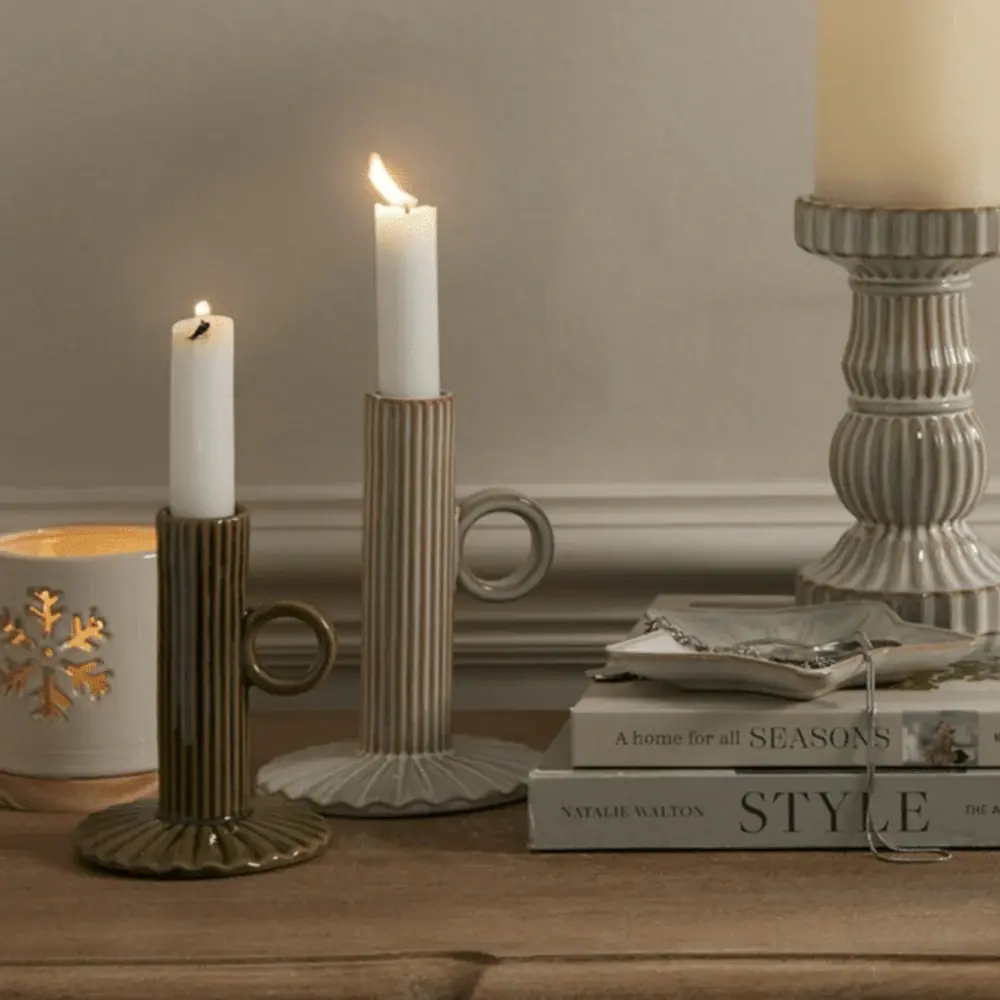 Alora Clay Taper Candle Holder - Olive