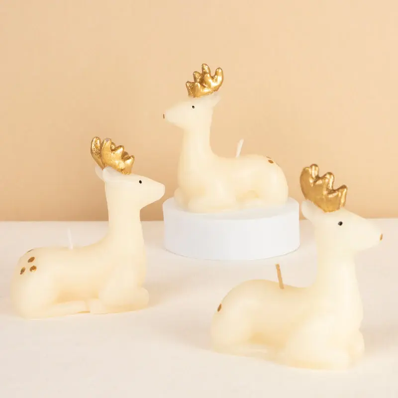 Compact Ivory Reindeer Candles - Set 3