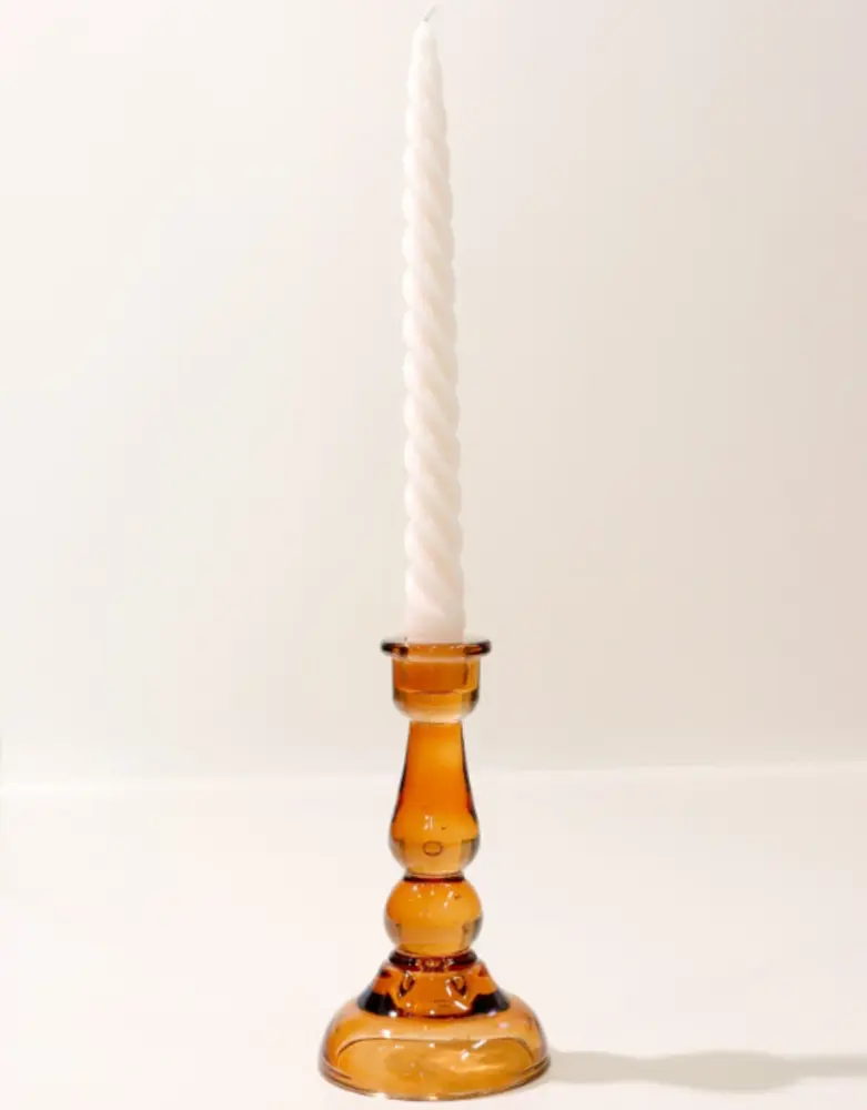 High Glass Taper Candle Holder Amber