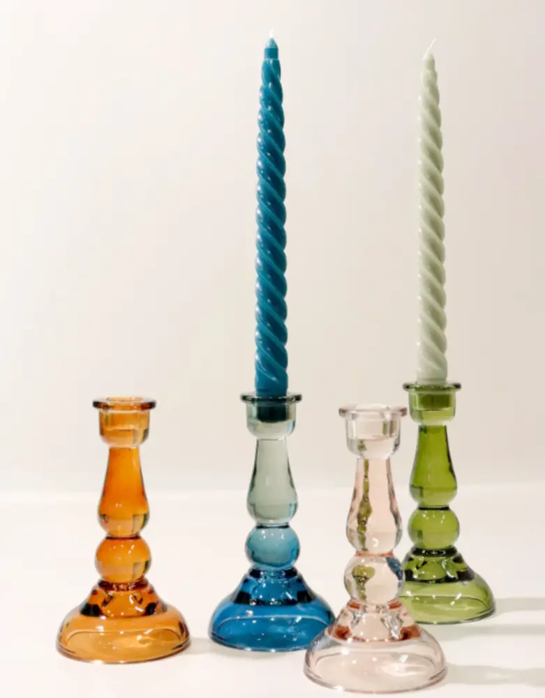Lofty Glass Taper Candle Holder Green