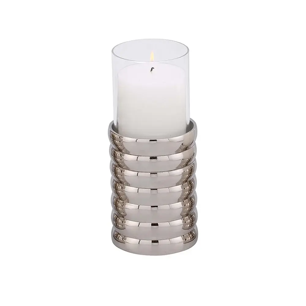 Medium Pillar Candle Holder - Ribbed Nickel Plated