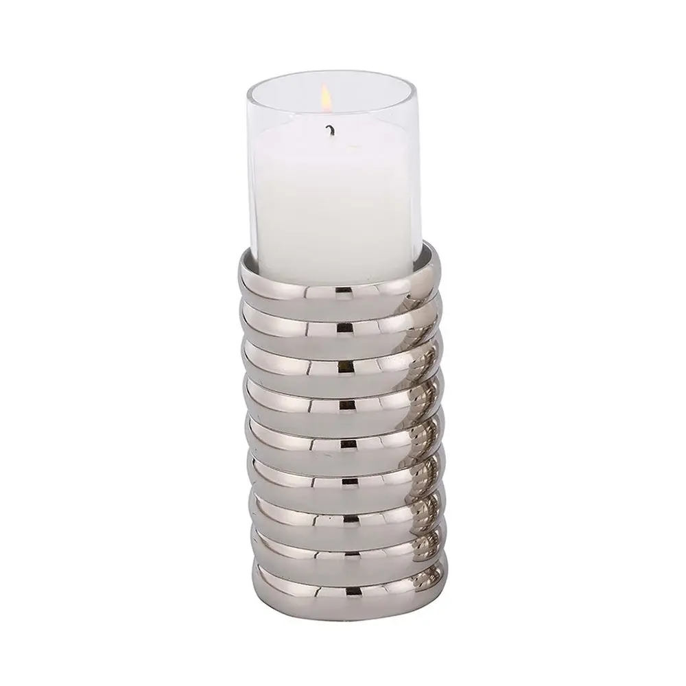Sizable Pillar Candle Holder - Ribbed Nickel Plated