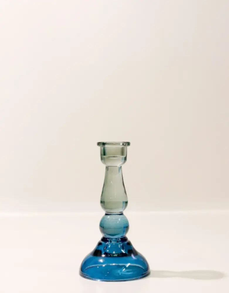 Tall Glass Taper Candle Holder Azure