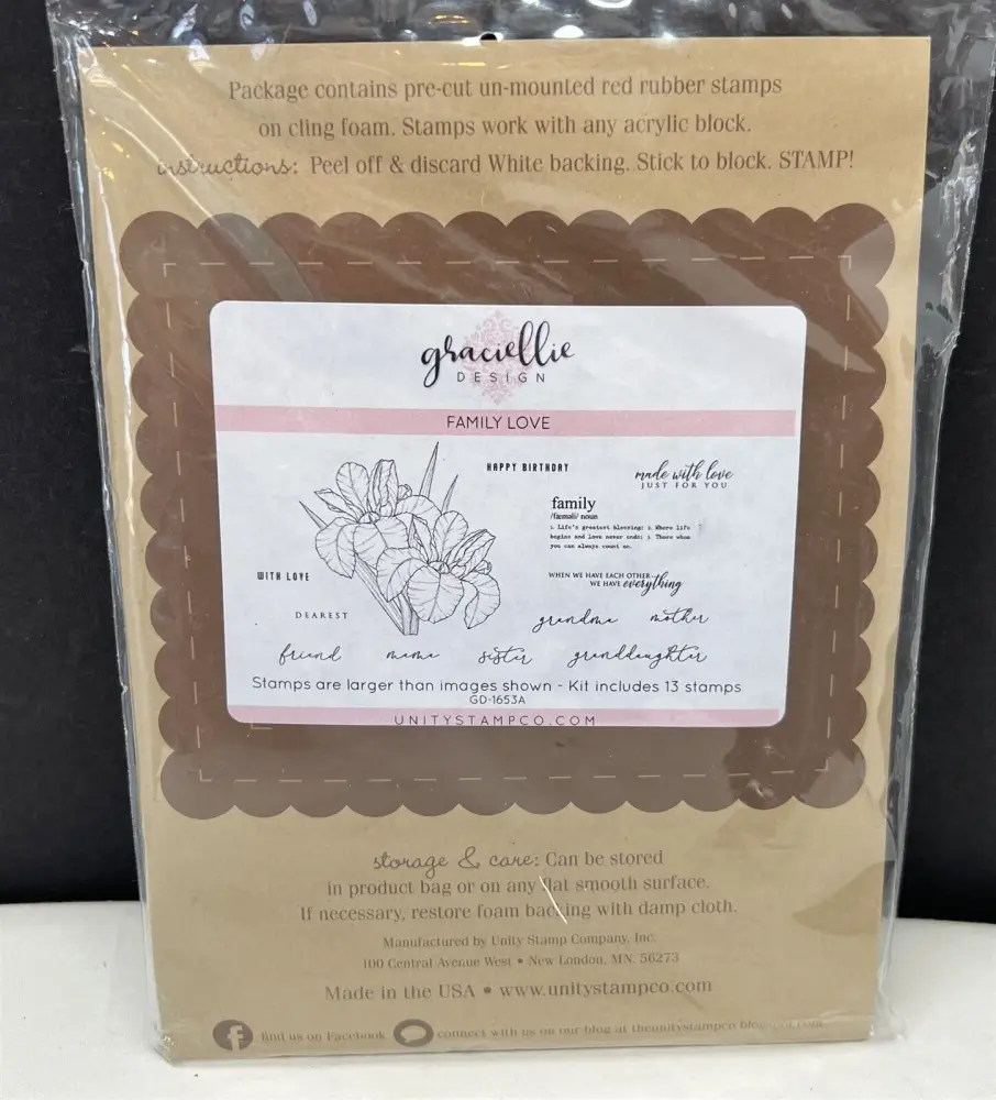 Unity Stamps FAMILY LOVE Graciellie Flowers Floral Sayings Rubberized Stamps