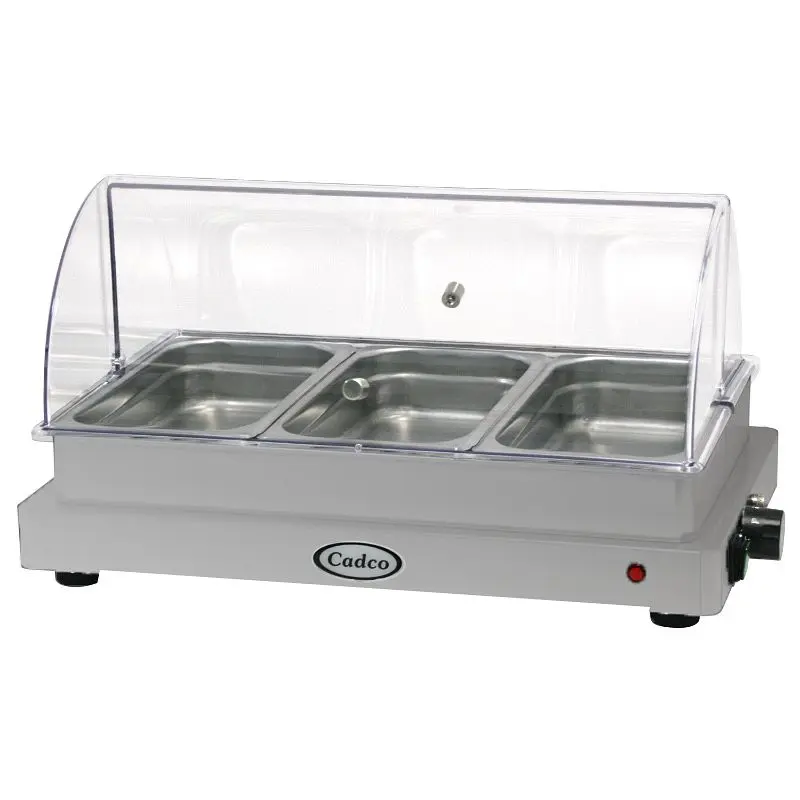 Cadco Ribbed Triple Buffet Server Rolltop Lid, Heavy Duty, Stainless conclude, WTBS-3N-HD-SS