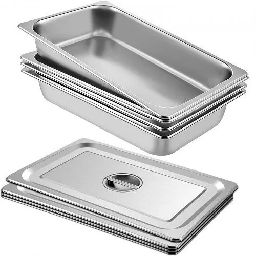 VEVOR Advanced 4" Deep Stainless Steel Sgroup Table Pan Lid 13 L/13.7 Quart Anti-Jam 4 Pack, CP20X12X4YCTZ4001V0