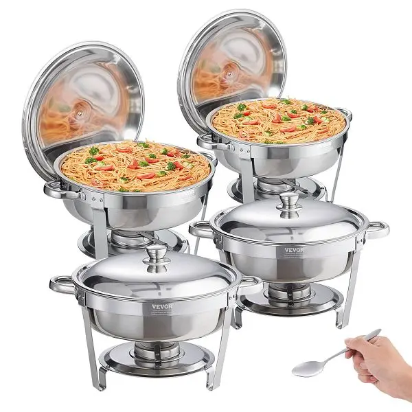 VEVOR Reflective Chafing Dish Buffet Set, 6 Qt Pipe Capacity, 4-Pack, YXKCL4JTYXBX30CYDV0