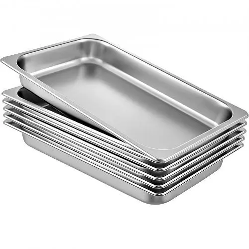 VEVOR Smooth-Operating 2" Deep Sgroup Table Pan Full Size 8.5 L/8.9 Quart Stainless Steel Anti-Jam 6 Pack, CP20X12X2Y...